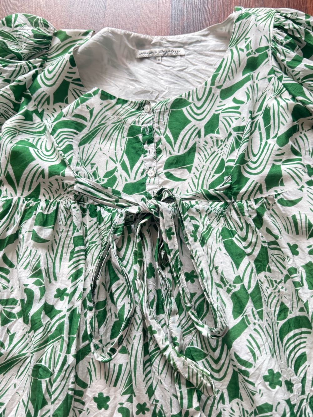 Silk Women's Green White Floral Tie Front Dress Size 36 - Picture 7 of 9